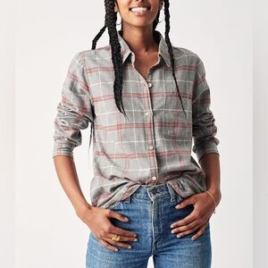Faherty The Classic Flannel Shirt Juliet Plaid Gray Red Size Small